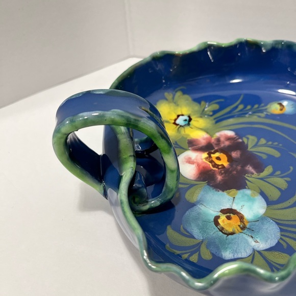 VINTAGE CERAMIC POTTERY BOWL w/HAND-PAINTED FLOWERS-SIGNATURE FROM ITALY - Picture 4 of 12